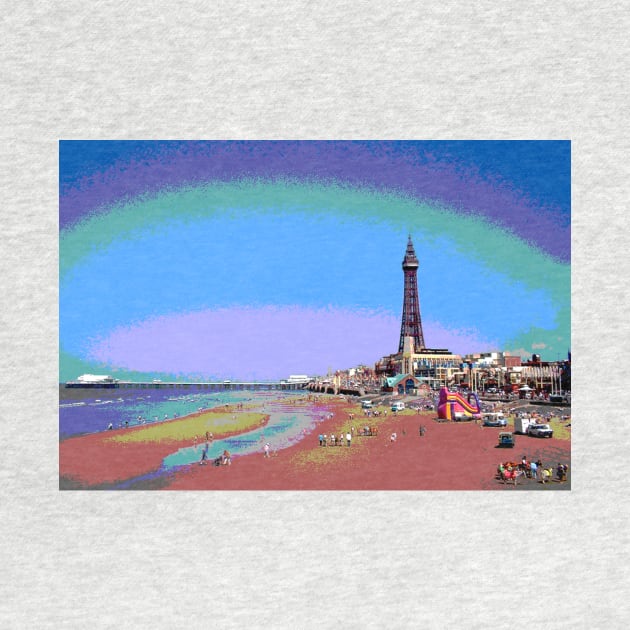 Blackpool Tower and Beach Posterized by mariakeady